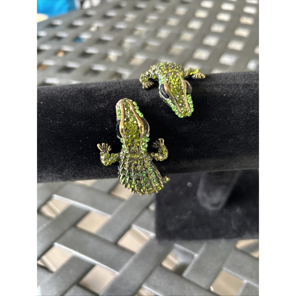 green rhinestone Alligator Bracelet Vintage Well Made